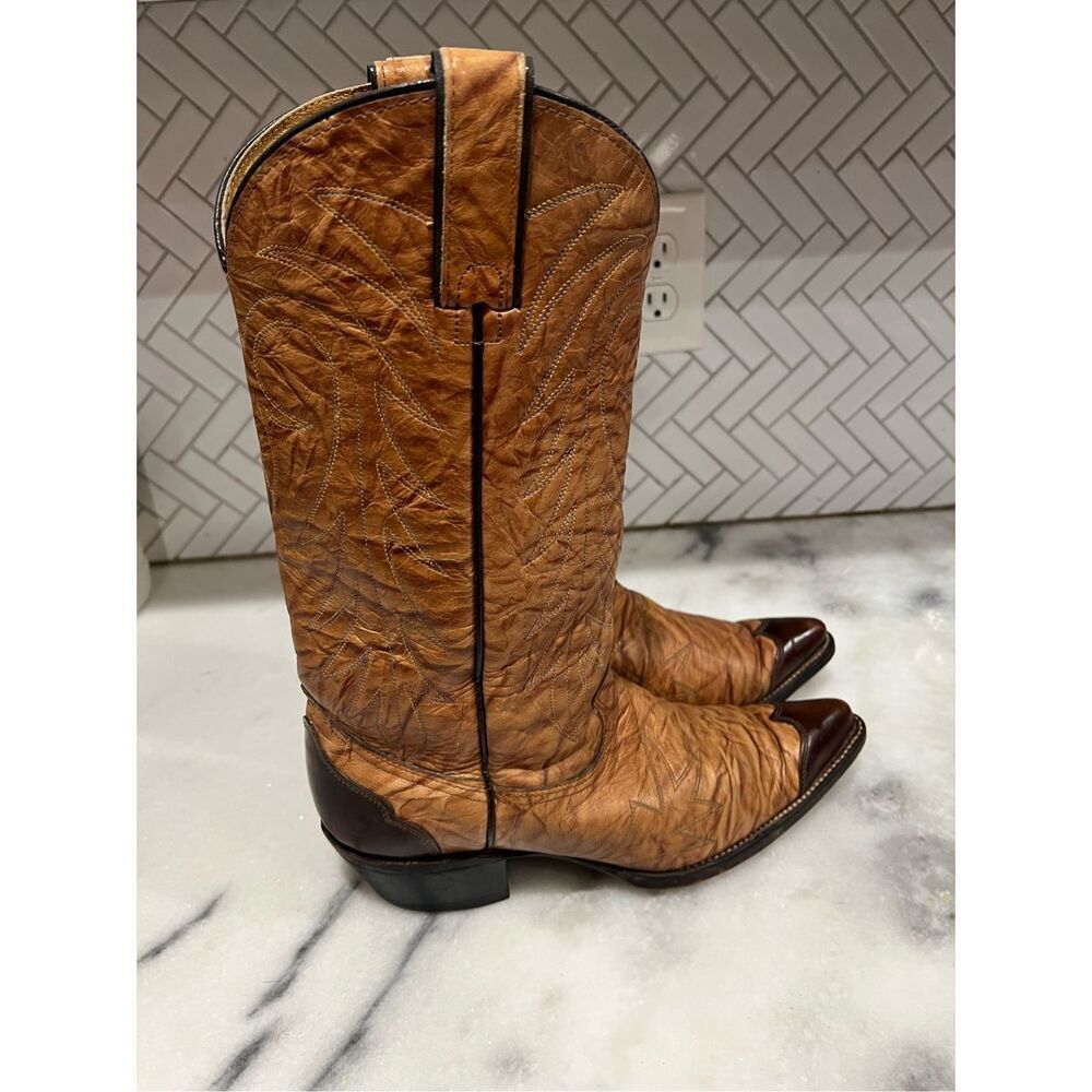 Vtg Texas Imperial Golden Buckboard Cowboy Boots M81 Handmade Distressed Leather